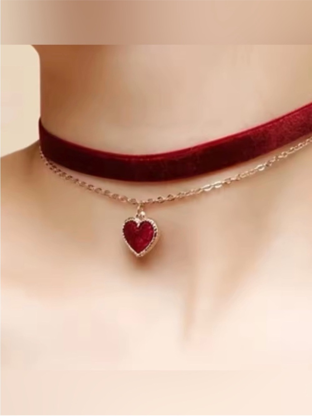 Red Velvet Heart 24k Gold Plated Double-Layer Choker Necklace new